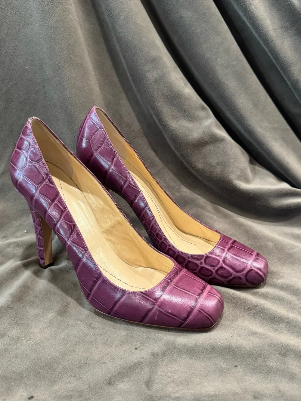 Kate Spade Purple Croc-Embossed Leather High Heel Pumps